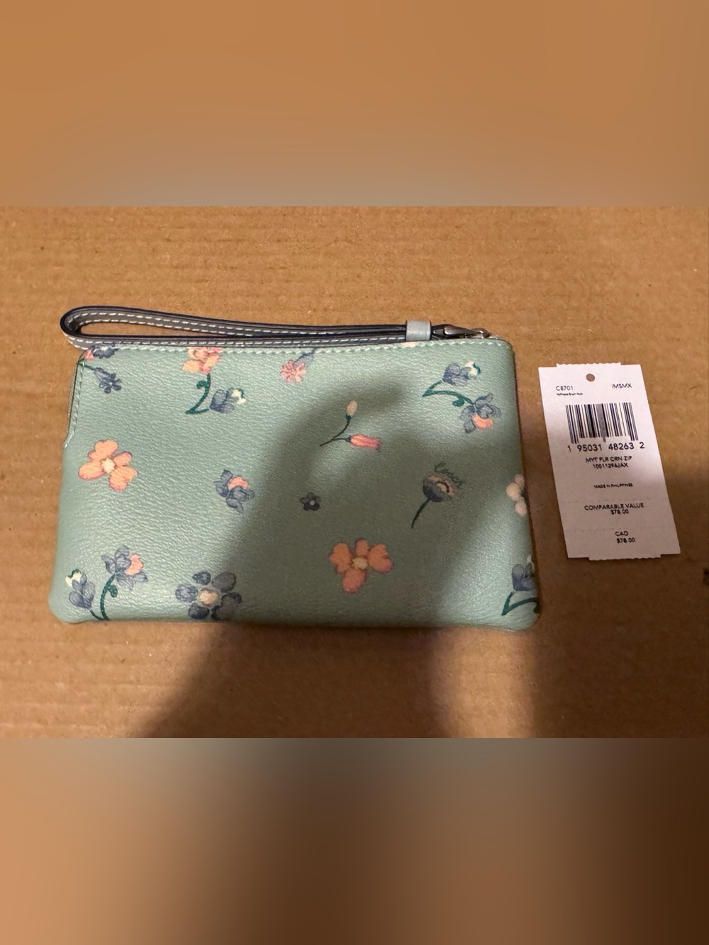 NWT Coach Corner Zip Wristlet Mystical Flower Print-Light Teal - Picture 3 of 8